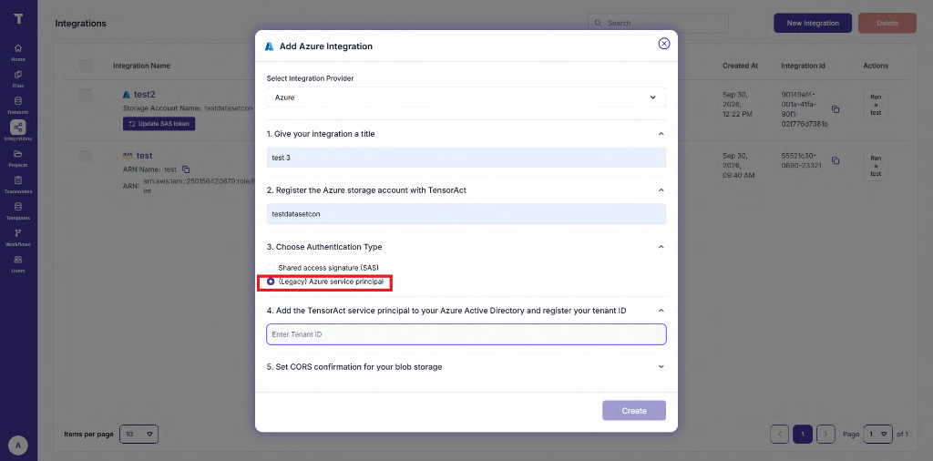 Figure 62: Add Azure Integration – Service Principal Authentication
