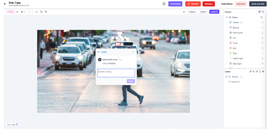 Figure 78: Feedback Popup – Annotator View and Reply