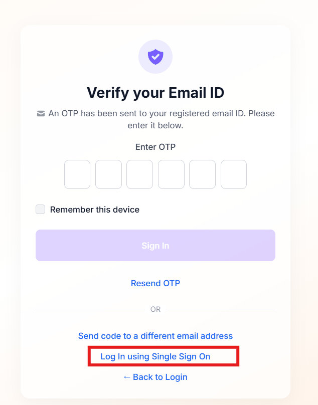 Figure 10: MFA - Switch to SSO from the OTP Screen