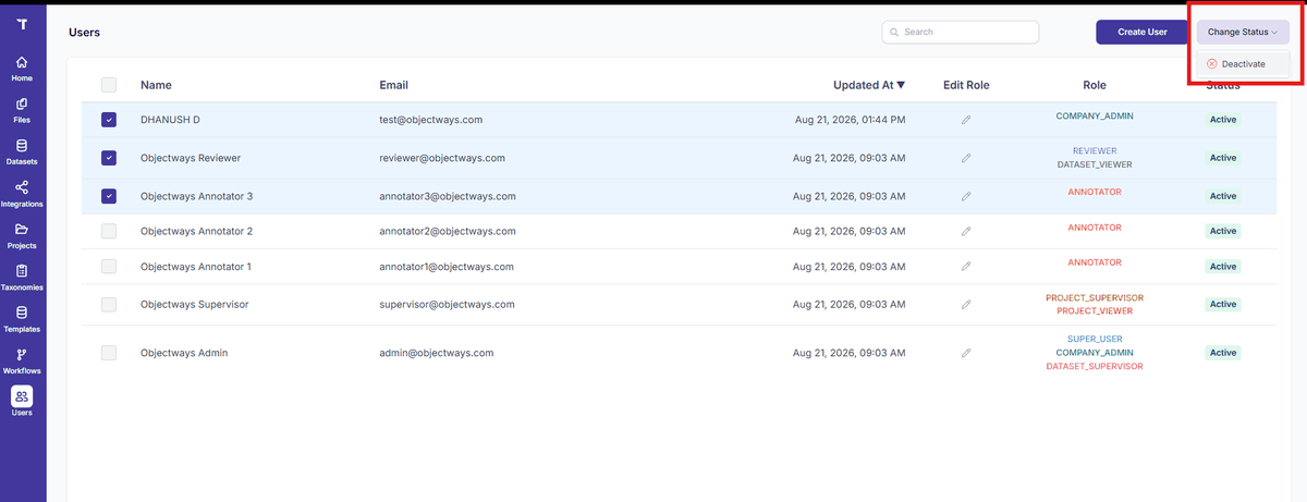 Figure 16: User - Change Status