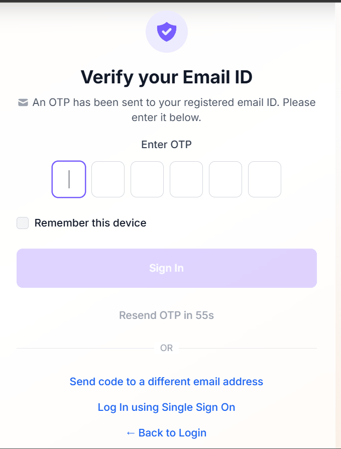 Figure 2: OTP Verification Screen - Displayed After Sign In