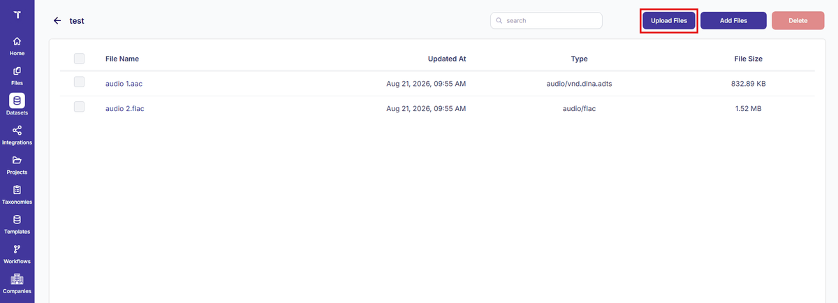 Figure 22: Upload Files Button