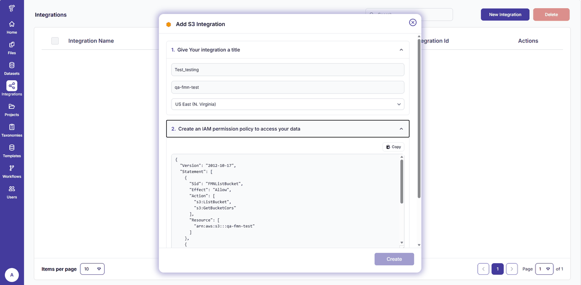 Figure 30: Integration - Title, Bucket, and IAM Permission