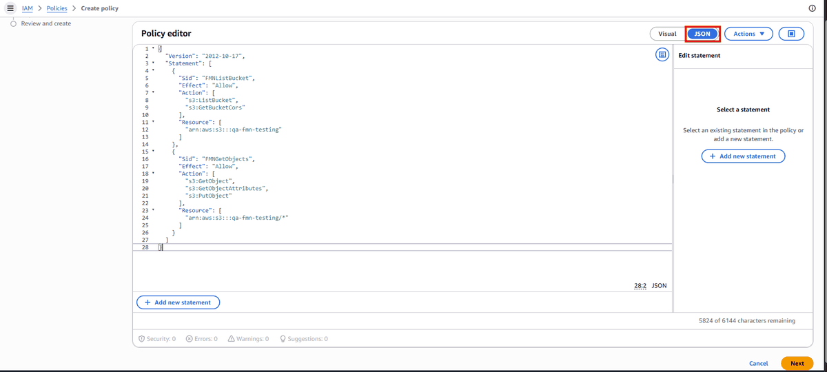 Figure 31: AWS IAM - Create Policy
