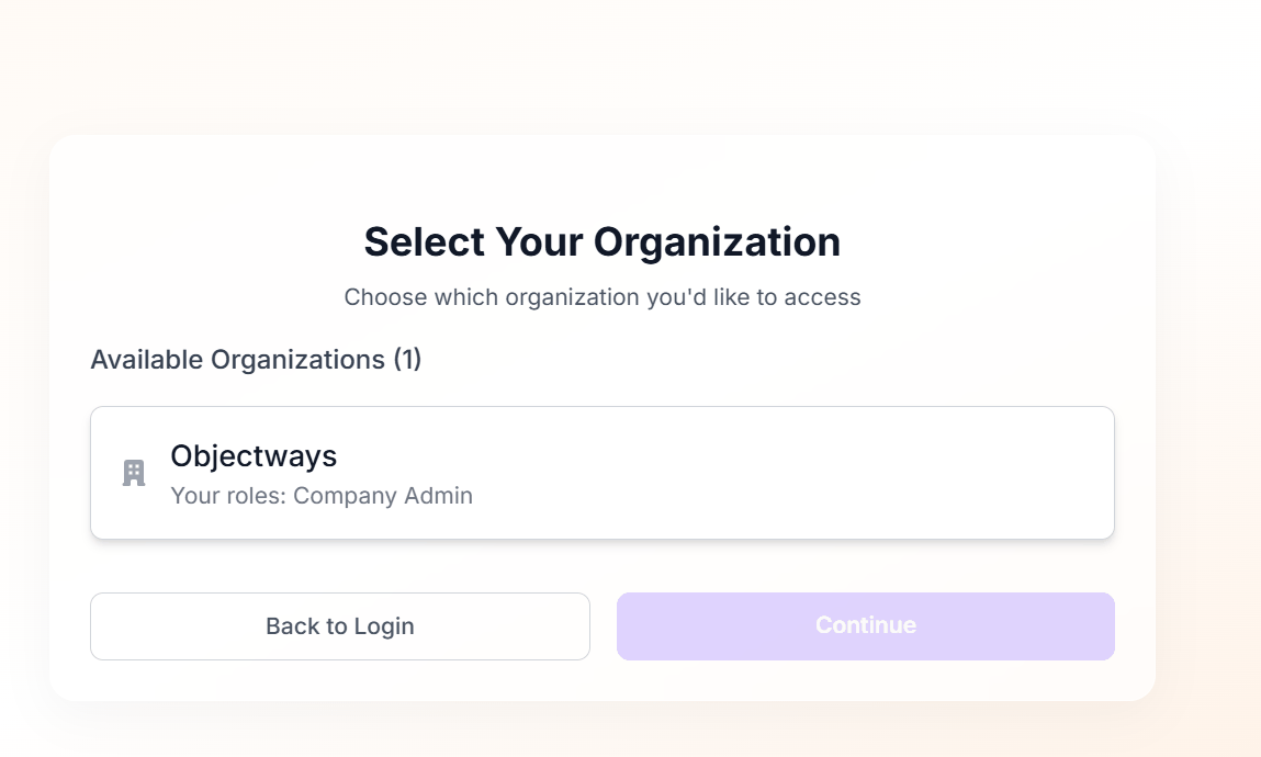 Figure 4: Organization Selection Screen