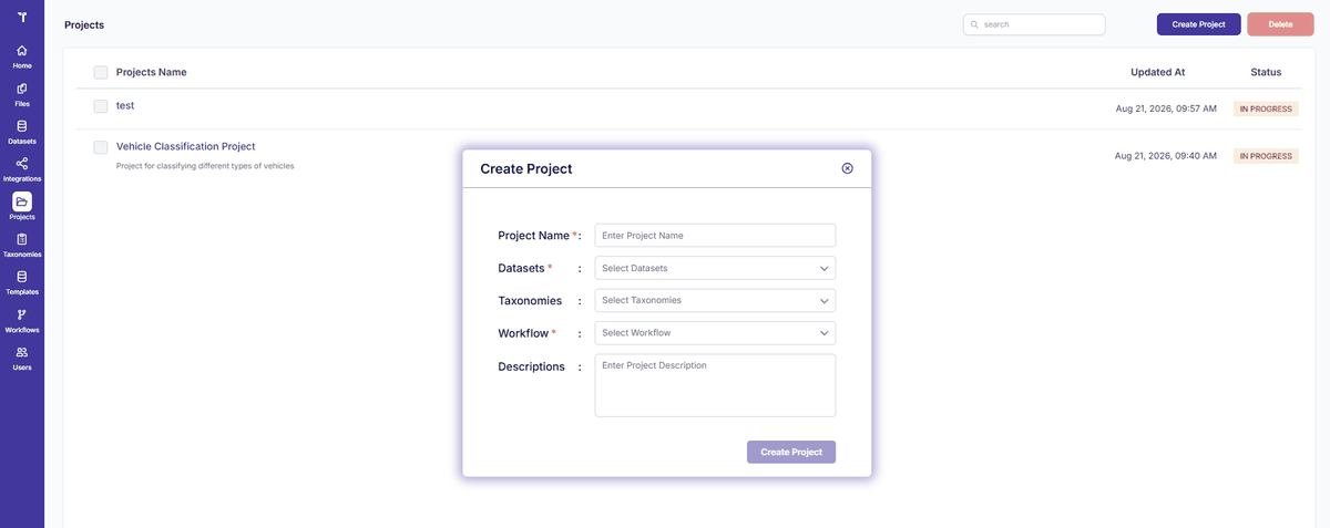 Figure 40: Create Project Page