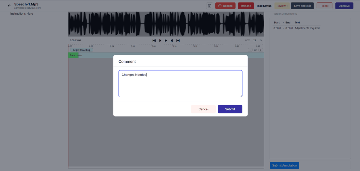 Figure 44: Task - Comment Dialog