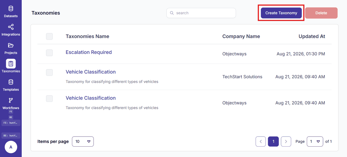 Figure 46: Create Taxonomy Page