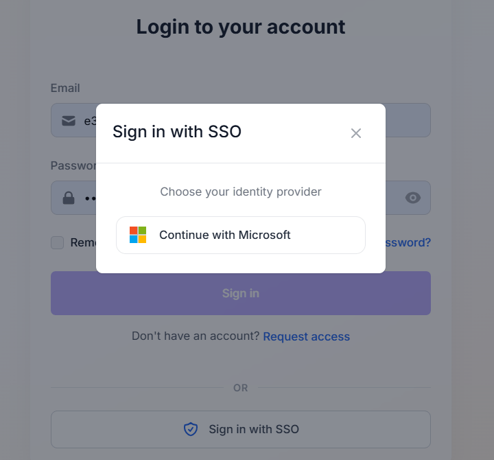 Figure 57: Login Page - Sign in with SSO Modal