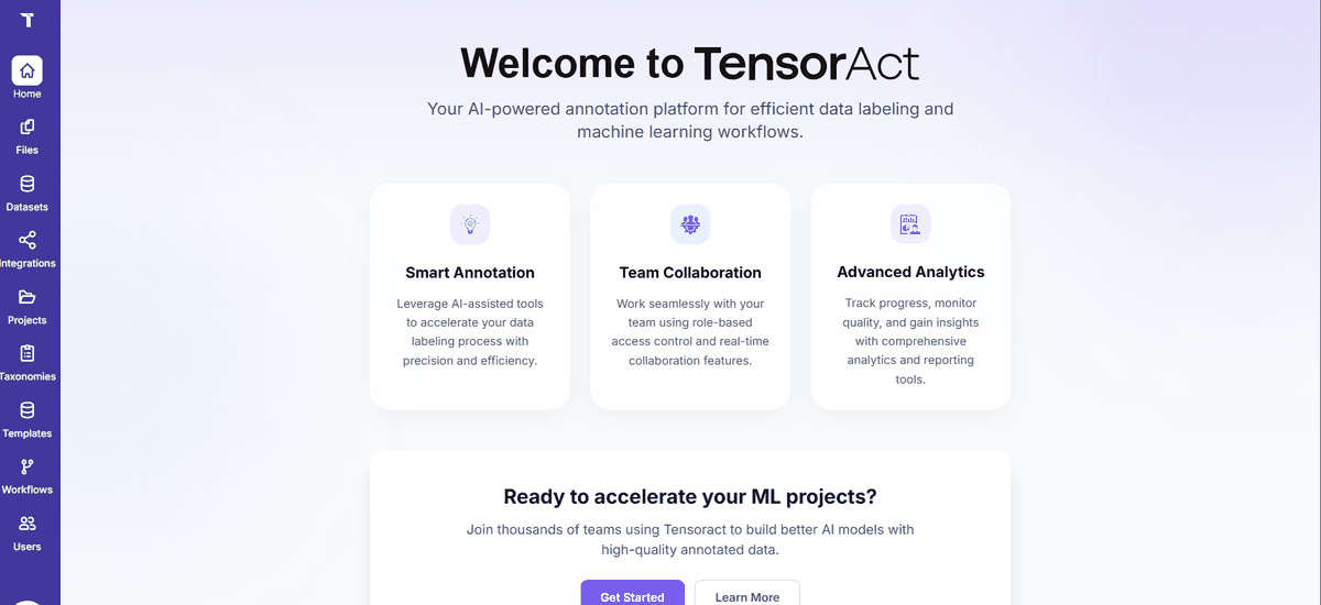 Figure 58: Tensoract Dashboard After Successful SSO Login